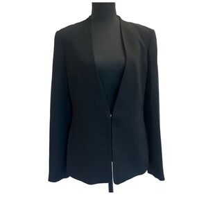 DKNY black fitted structured tailored cinched deep plunge V-neckline blazer Sz 8